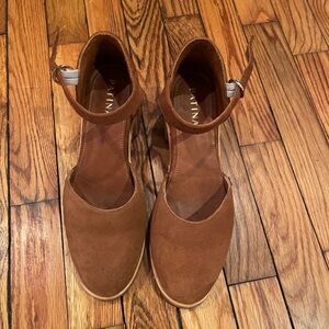 Mary Jane suede tan heels Patina from Portland Leather